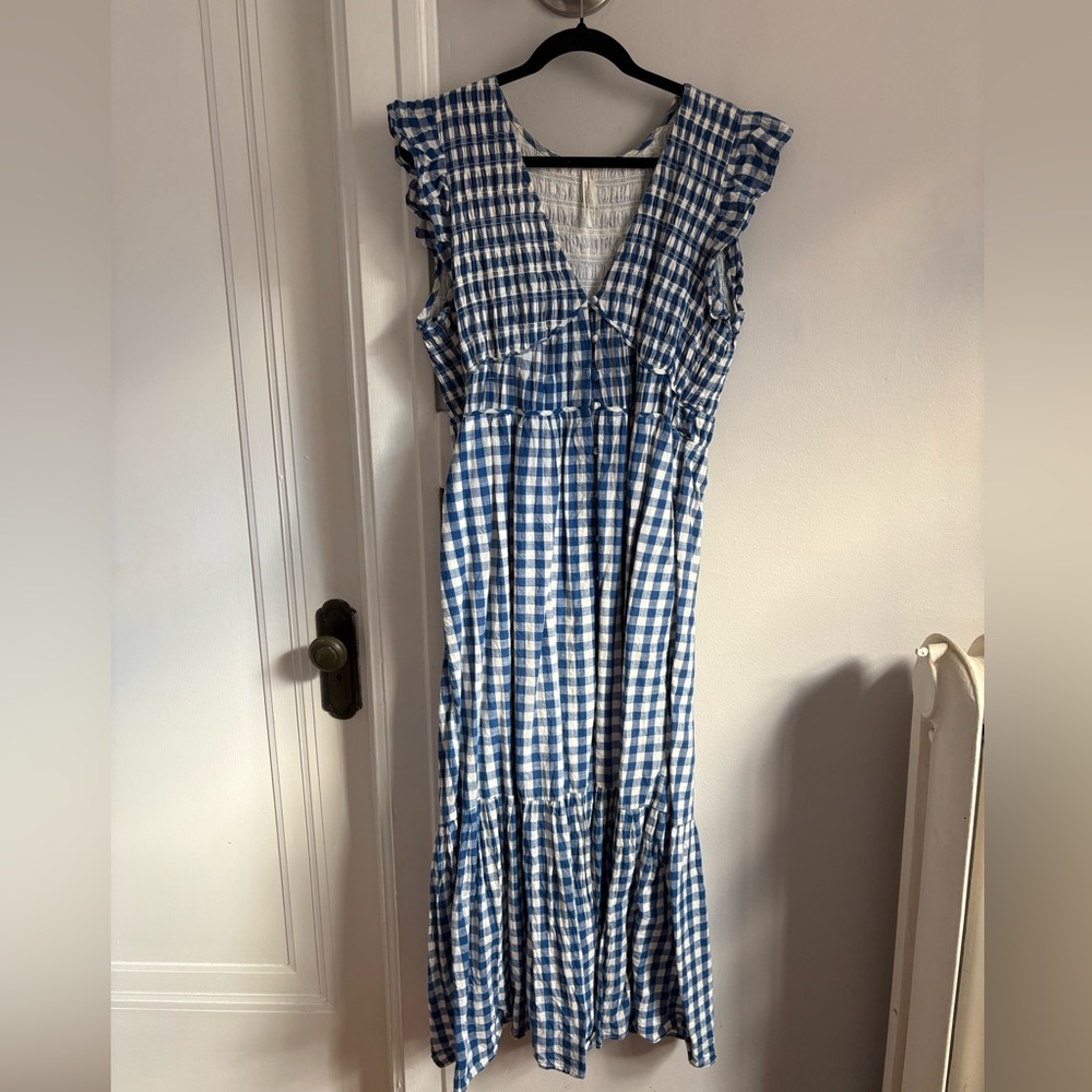 Anthropologie Blue and White Smocked Dress